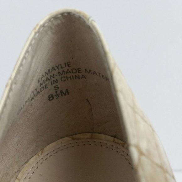 Enzo Angiolini Maylie Heels 8.5 Ivory Beige Embossed Patent Open Toe Snakeskin - Picture 7 of 12